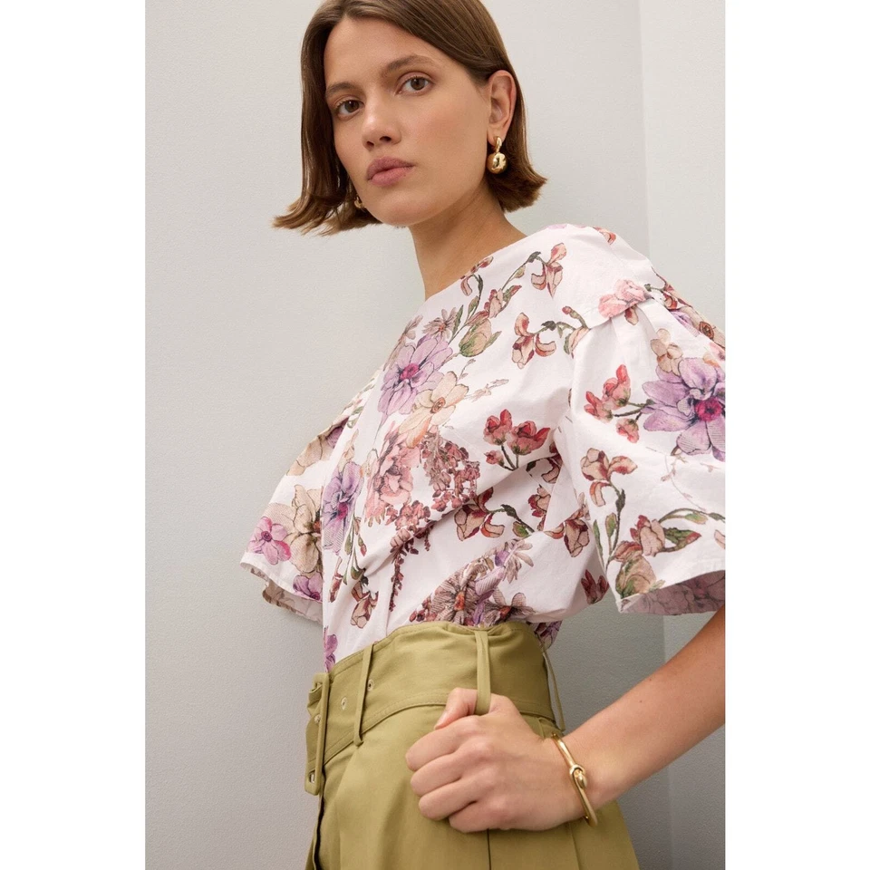 Top Adam Lippes blanco estampado floral manga acampanada talla 2 Foto 3 de 4