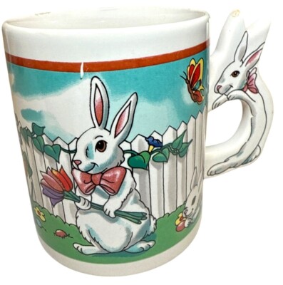 Vintage Easter Bunny Mug With 3D Handle & Spring Design