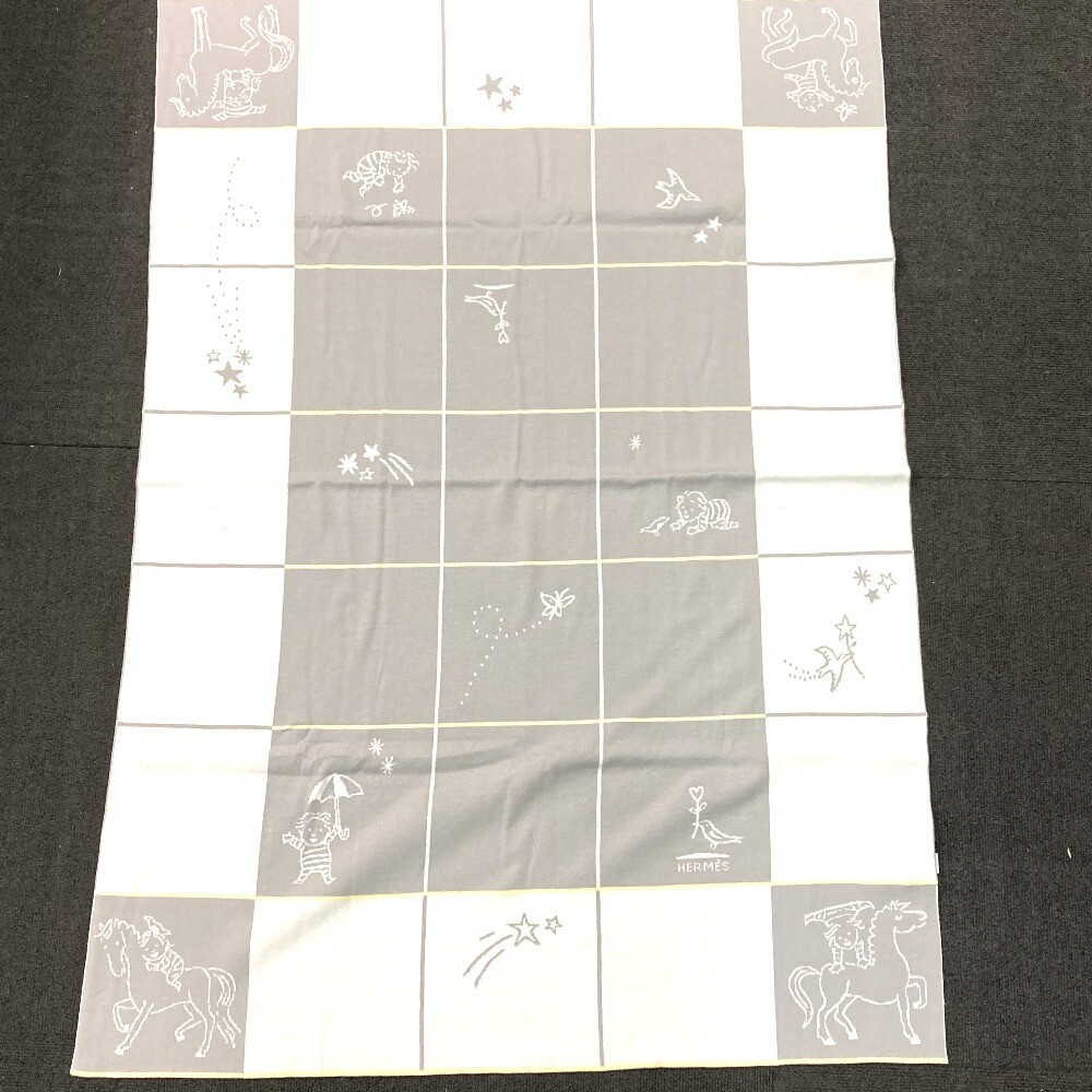 HERMES baby baby Plaid Cabriolet towel blanket cotton gray Unused