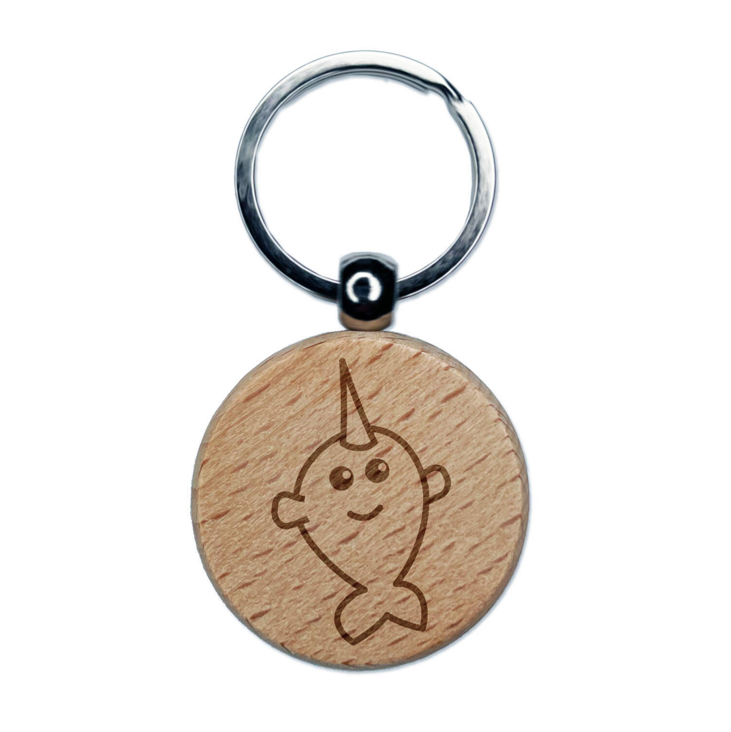 Adorable Narwhal Kawaii Doodle Engraved Wood Round Keychain Tag Charm