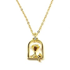 Elegant 925 Sterling Silver Gold Tone Rose Flower Woman's Necklace Holiday Gift