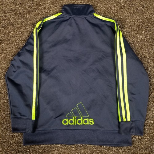 Adidas Jacket Boys 7 Blue Full Zip Track Casual School Athletic 3 Stripes Mock - Picture 3 of 12