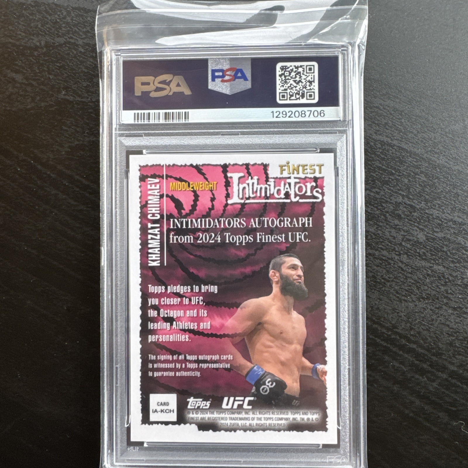 PSA 10-10Topps Finest UFC Intimidators Aqua Glitter Khamzat Chimaev Auto #IA-KCH view 4