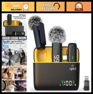 Wireless Lavalier Microphone for iPhone & Android - USB-C Mini Mic, 24H Charge,