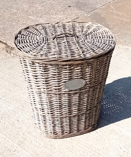 LAUNDRY BASKET Wicker Basket with metal sign Tall Oval design