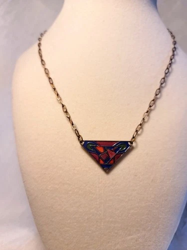 Antique Art Deco Enamel Brass Necklace 1920 18 inch Chain Jewelry