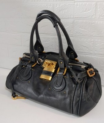 【美品】クロエ Chloé パディントン paddington ブラック Chloe Paddington Black Leather Handbag Shoulder w/Padlock & Key