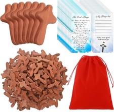 100 Small Olive Wood Holding Cross Mini Pocket Crosses with Prayer Cards