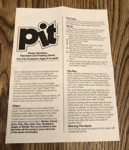 Parker Brothers Pit Stock Market Frenzied 1983 juego de cartas coleccionables Bear Bull #712 - Imagen 5 de 12