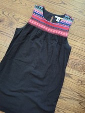 C & C California Sz M Black Sleeveless Shift Dress Embroider Aztec Pocket Casual