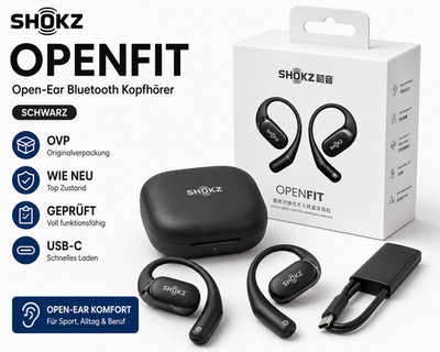SHOKZ OpenFit Open-Ear Bluetooth Kopfhörer Schwarz OVP Wie Neu Geprüft