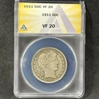 1911 50c Barber Half Dollar Philadelphia Very Fine ANACS VF 20