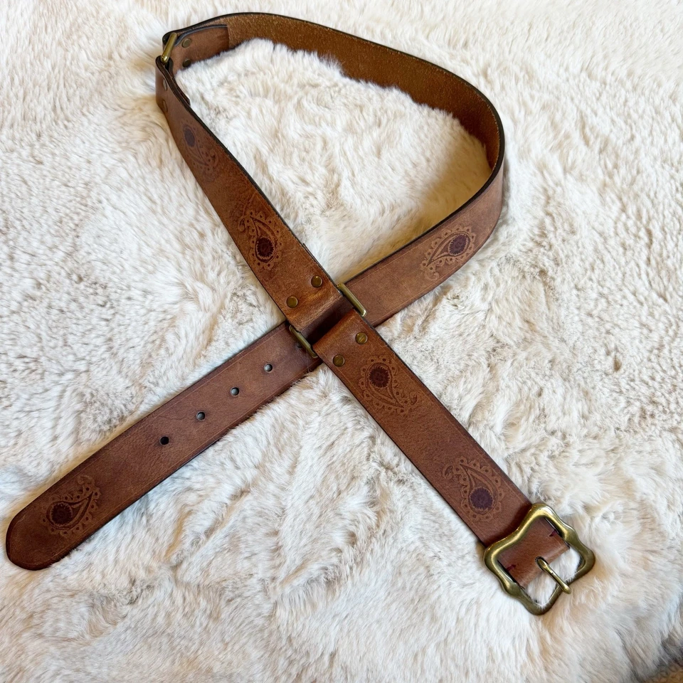 Cinturón Vintage Y2K Lucky Brand Cuero Tooled Repujado Marrón Patrón Paisley Talla L Foto 2 de 4