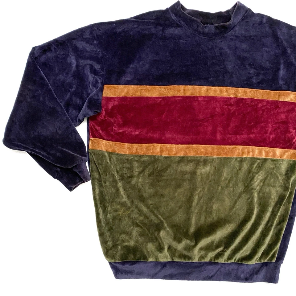 Top Pullover Vintage Para Hombre Terciopelo Manga Larga Azul Rayas Cuello Simulado S Años 70 Foto 2 de 4