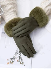 Surell Womens Faux Suede Faux Fur-Trim Cuff Gloves, Size Large