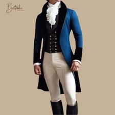 Mens Regency Tailcoat Blue Black Victorian Frock Coat Bridgerton Dickens Costume