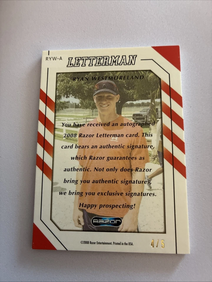 2008 Razor Letterman Numbered to 5 Black/Silver -4/5 Ryan Westmoreland #RYW Auto - Image 2 of 2