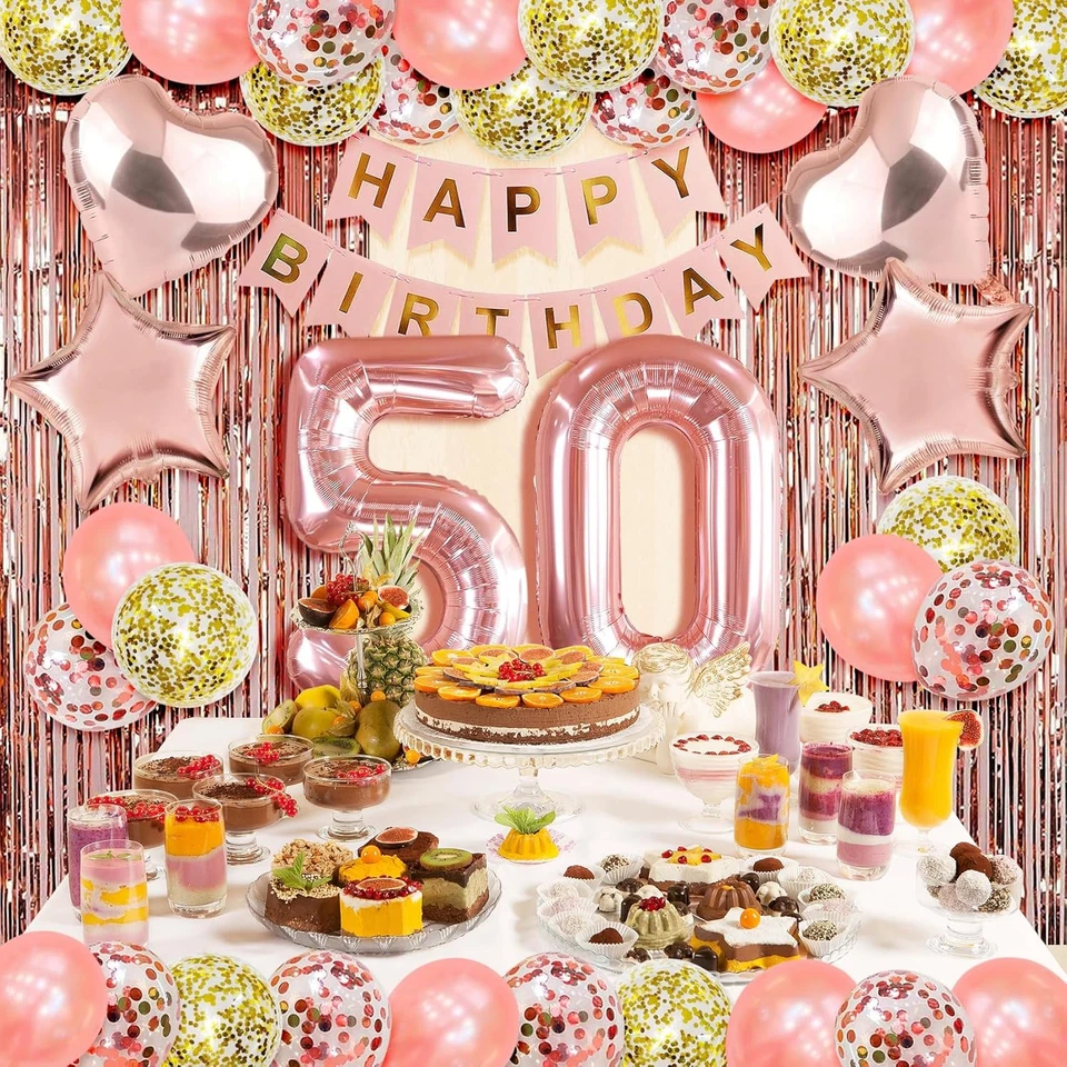 Rose Gold 50th Birthday Decorations for Her - Party Decor with Fifty Birthday... - Image 3 of 4