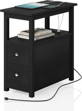 Sandinrayli End Table with Charging Station, Side Table with 2 Drawer
