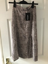 Brown Zebra Floaty MIDI Split Skirt UK 8 PrettyLittleThing New