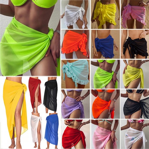 Damen Chiffon Netz Bikini Bedecken Sarong Rock Strand Schwimmbad Wickelklei с