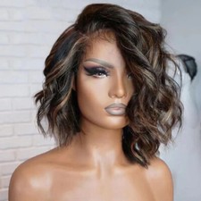 Blonde Highlight 13x4 Lace Front Wigs Ombre Human Hair Bob Wigs Loose Wave