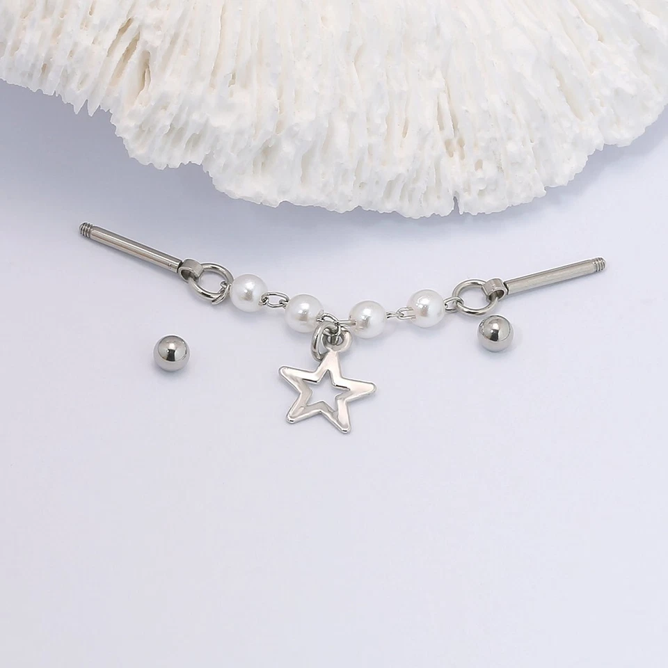 16G Pearl Stainless Steel Industrial Barbell Piercing Earring Jewelry - Image 2 of 3