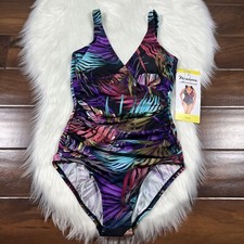 Miradonna Miraclesuit Size 6 Bahama Palms Shaping V Neck One Piece Swimsuit