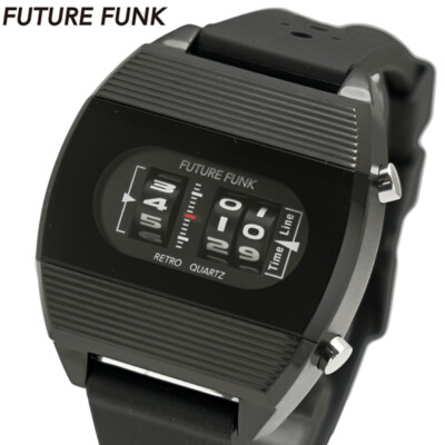 FUTURE FUNK Roller Type Watch Stainless Steel Black Rubber Band