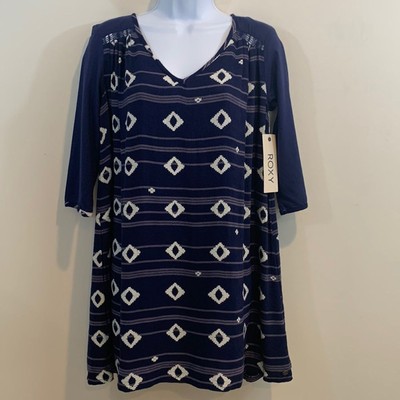 ROXY Dakota Mini Dress NEW Size XS Blue Geometric Design