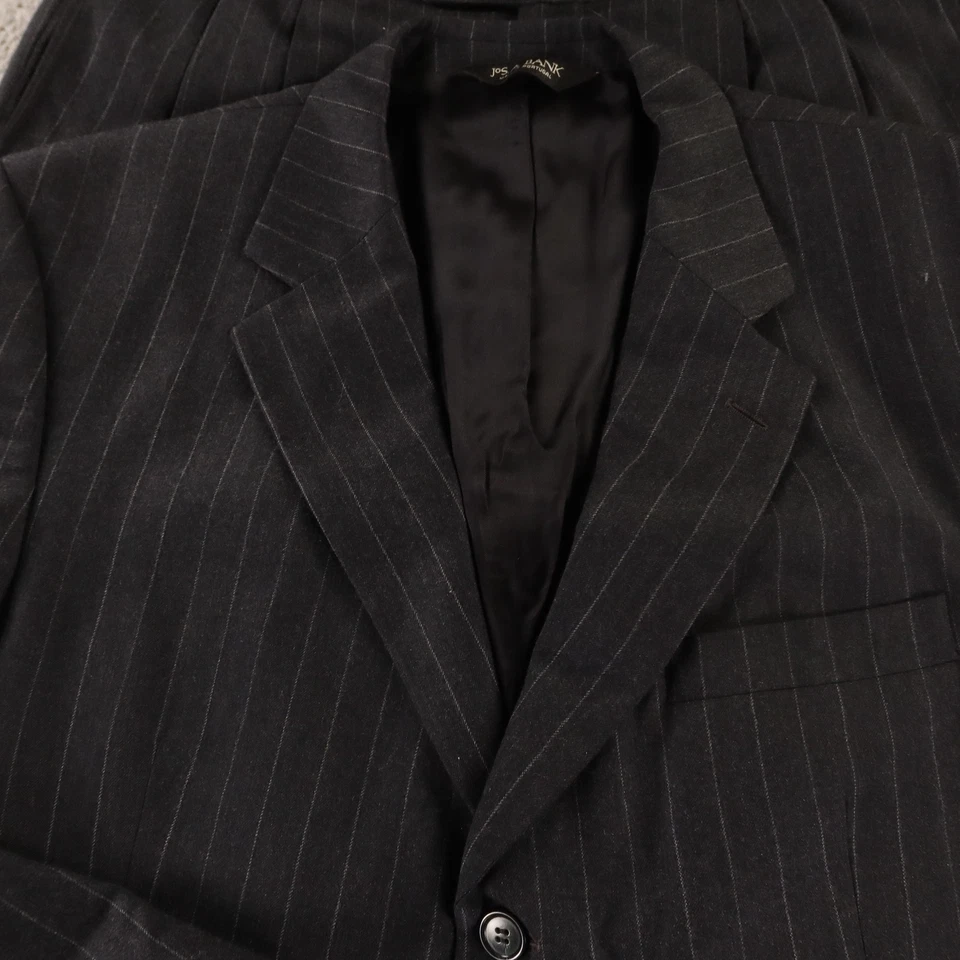 Tweed Suit M Gray Chalk Stripe 100% Wool Cashmere Twill Portugal 42R 36x26 - Image 2 of 4