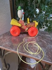 Vintage 1965 Fisher-Price Jalopy Clown in Car Pull Toy Antique Makes Sounds