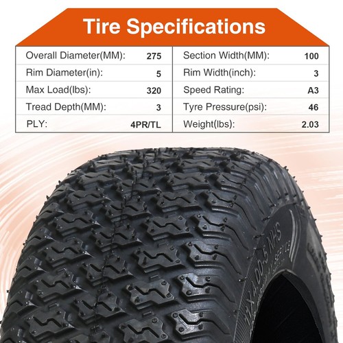 Set 2 Lawn Mower Tires 11x4.00-5 11x4x5 Garden Tractor Turf Tire Tubeless 11x4-5 - Picture 4 of 7