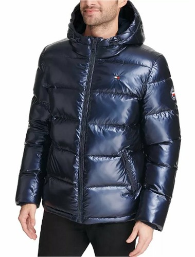 Pearlized Hooded Puffer Jacket Navy 