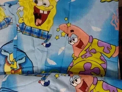 spongebob patrick bed sheet full flat fun fabric large print gently used - Image 2 of 3