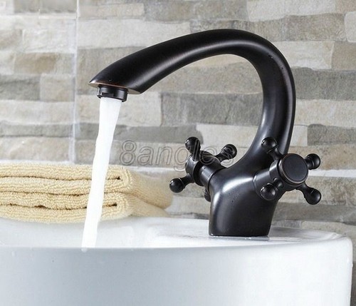 Black Oil Bronze Rubbed Dual Cross Handle Bathroom Basin Mixer Tap Faucet 8hg028 - Picture 4 of 7
