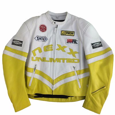 NEXX UNLIMITED RACING MEN'S LEATHER JACKET, NEX-0962 YELLOW-WHITE