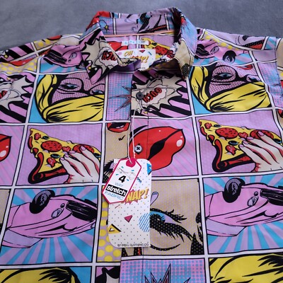 Oh Snap! Drill Clothing Co Shirt Medium 90s Comic Pop Art Pizza Lips Car
