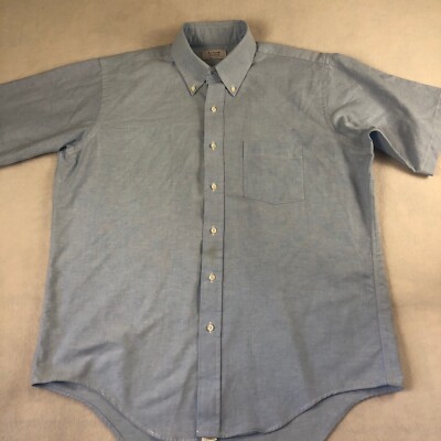 Vintage Arrow Dover Mens Shirt 17 Blue Button Short Sleeve Button Down USA*