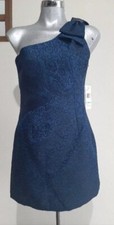 NWT Nine West Navy Blue BrocadeOne Shoulder Dress. Size 12. Bow Accent. Evening