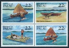 Palau 67-70a block,MNH.Michel 40-73, Traditional Water sport,1985.Canoes,Raft.