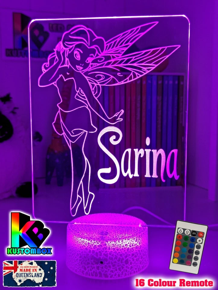 FAIRY PRINCESS Niñas Personalizada 3D LED Luz Nocturna Cambio de Color Lámpara Habitación Foto 2 de 4