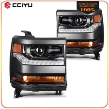 Headlights For 2016-2019 Chevy Silverado 1500 Black LED DRL HID/Xenon Projector