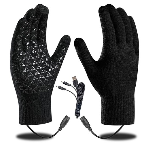 Black USB Heated Gloves Windproof Touchscreen Skiing Gloves for Men Women