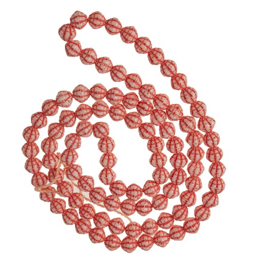 Vintage Austrian molded milk glass beads with red decor. 6mm. Strand of 100