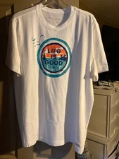 Life Is Good T Shirt Top MEN'S L white Light Pullover Graphic OCEAN PTTN NWT