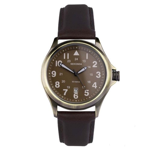 Sekonda Pilot Mens Watch Bronze Case Brown Strap 30034 5051322300342 eBay