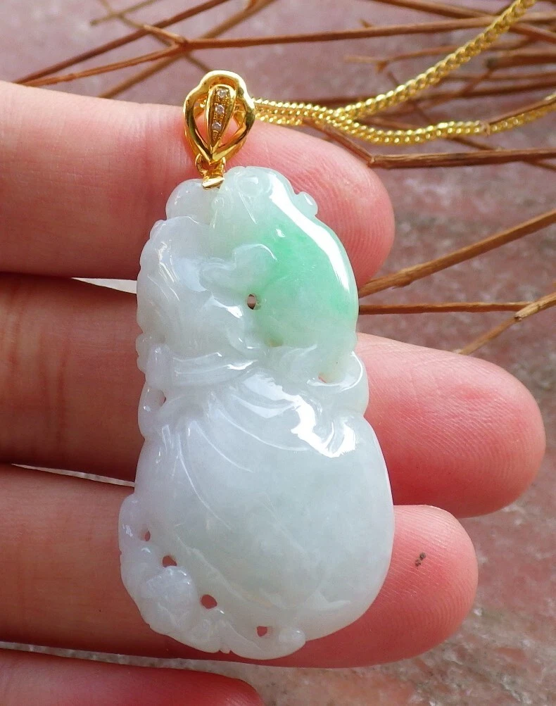 18K Gold Certified Green Natural A jadeite jade pendant Frog Toad Diamond 585272