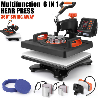 6 in 1 Heat Press Machine Sublimation Printing 12''x15'' For T-Shirt Mug Hat Plate