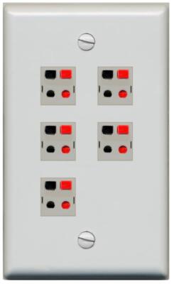 RiteAV 5 Port Speaker Wire Plug Jack Wall Plate - Flat [Gray/Gray]